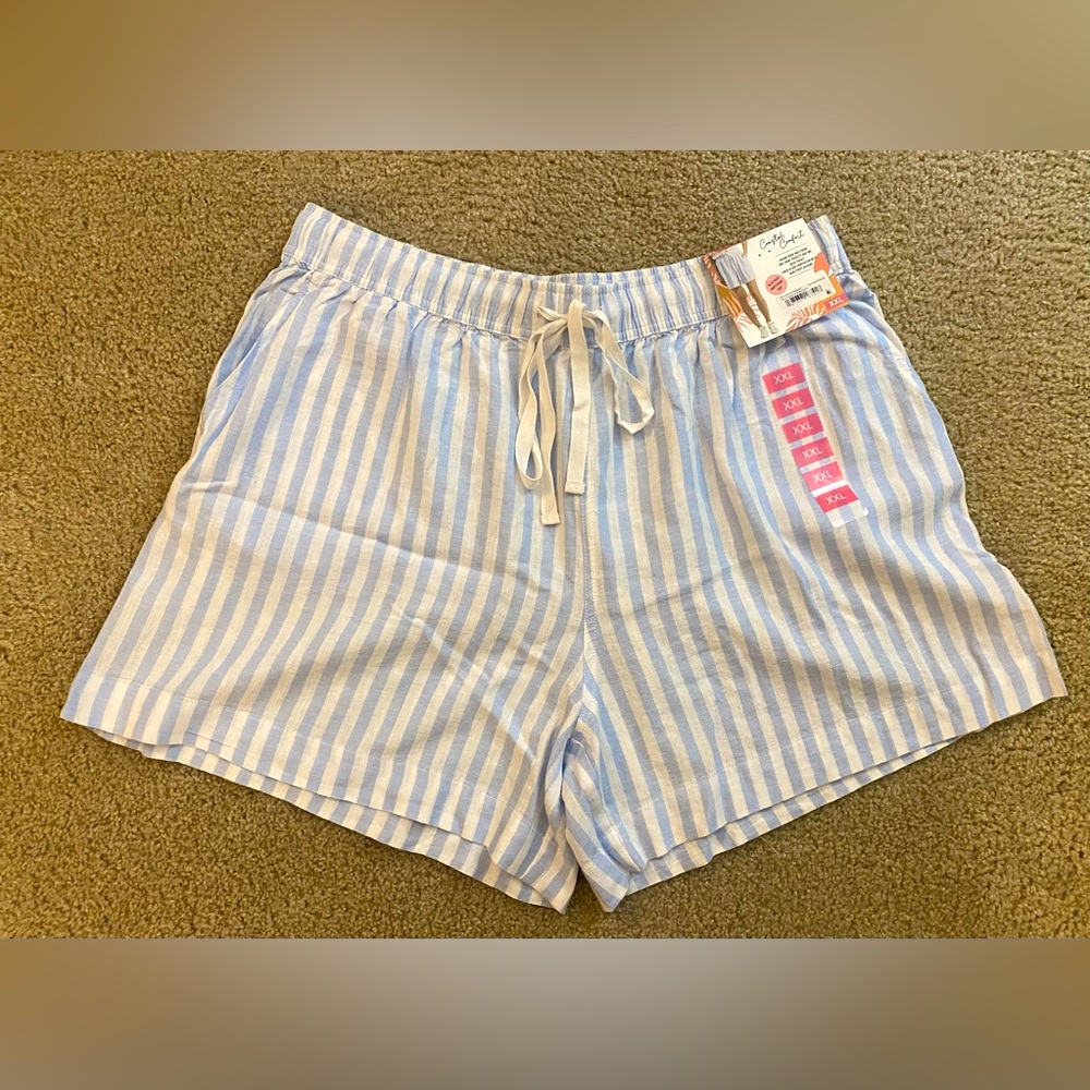 NWT, Coastal Comfort Blue Striped Drawstring Waist Women Shorts, Sz XXL